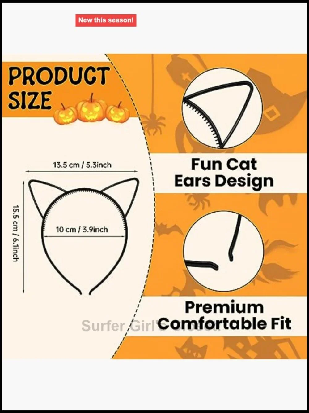 Black Cat Ears Headband Halloween Cosplay Costume Accessory Women Girls